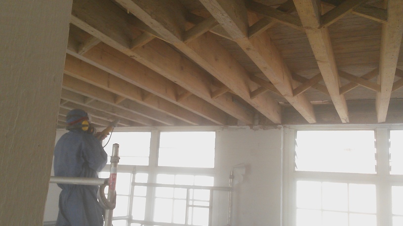 Soda blasting ceiling